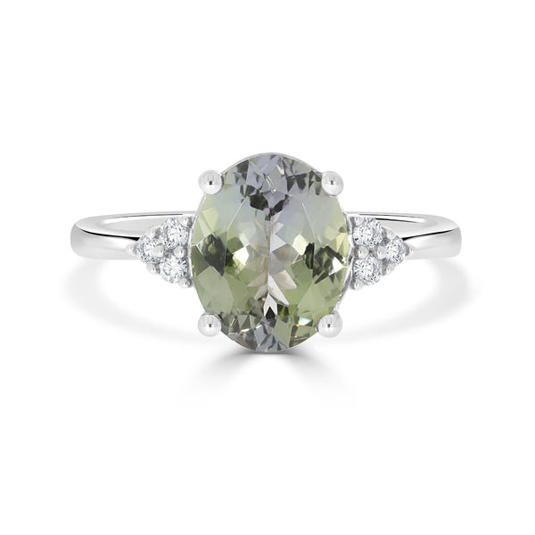 2.92ct Green Tanzanite Rings with 0.11tct Diamond set in 14K White Gold