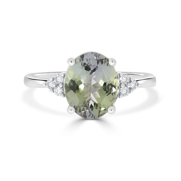 2.92ct Green Tanzanite Rings with 0.11tct Diamond set in 14K White Gold