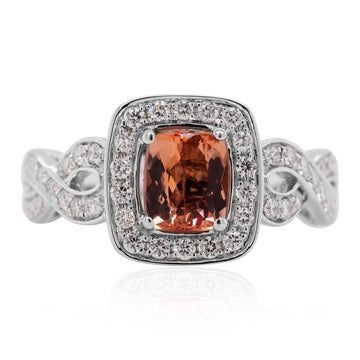 0.96ct Imperial Topaz ring with 0.47tct diamonds setin 14K white gold