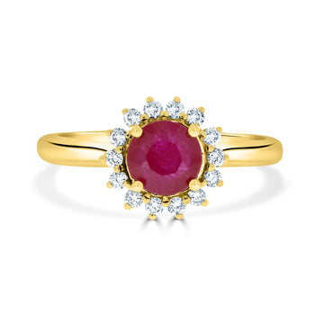 0.90ct Ruby ring with 0.19tct diamonds set in 14K yellow gold