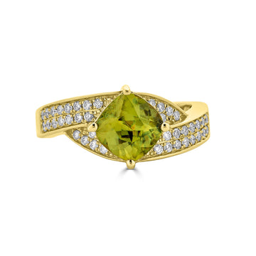 1.97ct Sphene ring with 0.29tct diamonds set in 14K yellow gold