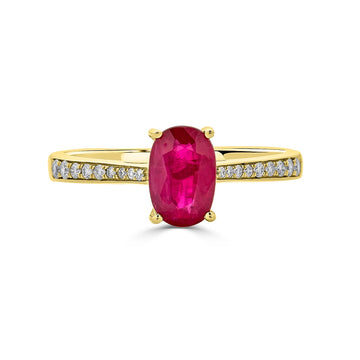 1.16ct Ruby ring with 0.15tct diamonds set in 14K yellow gold
