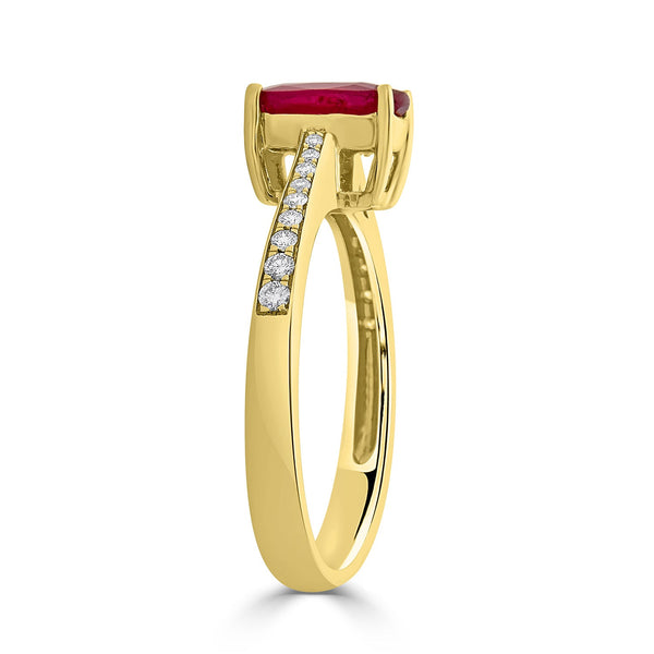 1.16ct Ruby ring with 0.15tct diamonds set in 14K yellow gold
