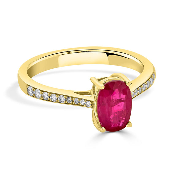 1.16ct Ruby ring with 0.15tct diamonds set in 14K yellow gold