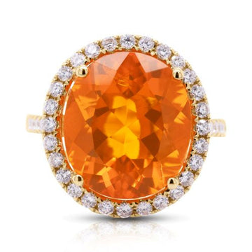 5.46ct Fire Opal ring with 0.57tct diamonds set in 14K yellow gold