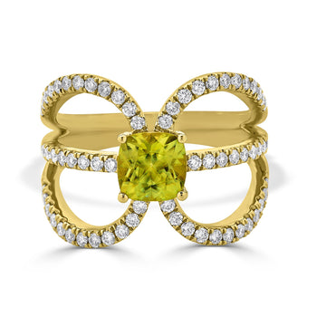 1.22ct Sphene ring with 0.60tct diamonds set in 14K yellow gold