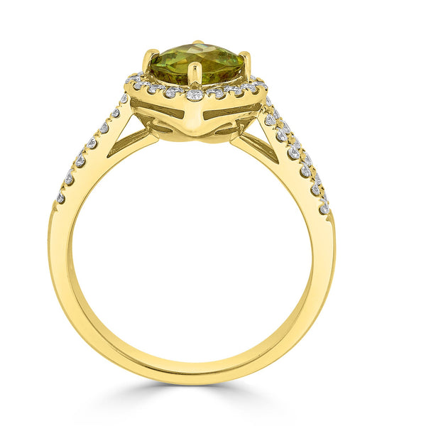 1.40ct Sphene ring with 0.42tct diamonds set in 14K yellow gold