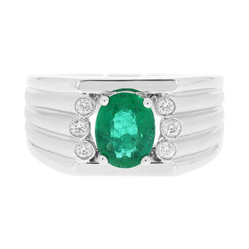 1.48ct Emerald Ring With 0.16tct Diamonds Set In 14kt White Gold