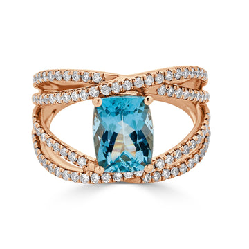 2.18ct Aquamarine ring with 0.70tct diamonds set in 14K rose gold
