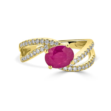 1.58ct Ruby ring with 0.37tct diamonds set in 14K yellow gold