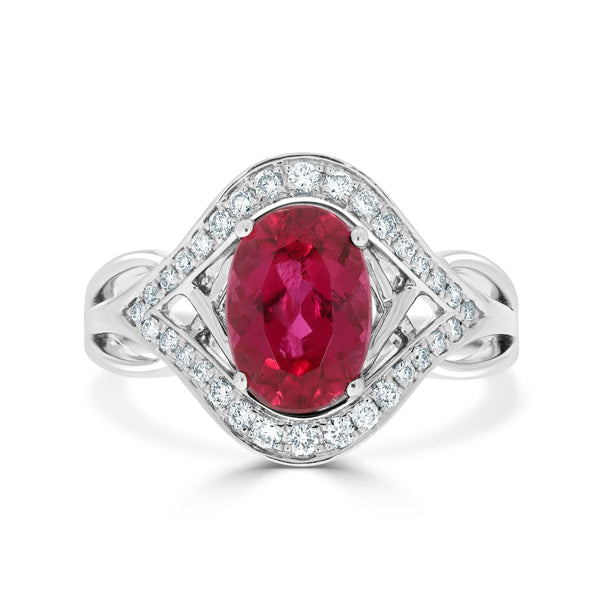 2.41ct Rubellite ring with 0.28tct diamonds set in 14kt white gold