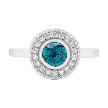 1.79ct Blue Zircon Ring With 0.15tct Diamonds Set In 14kt White Gold