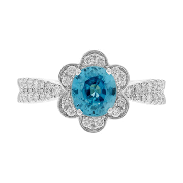 1.99ct Blue Zircon Ring With 0.34tct Diamonds Set In 14kt White Gold