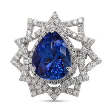 Extraordinary 5.52Ct Tanzanite And 1.03Tct Diamond Designer Ring In 14Kt White Gold Ring