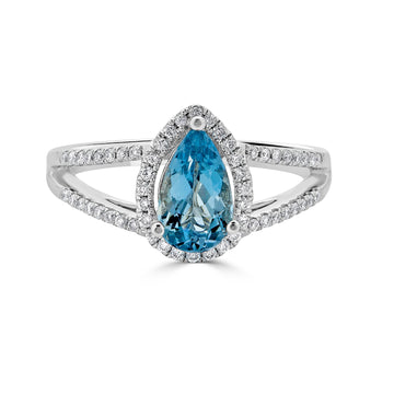 1.23ct Aquamarine ring with 0.44tct diamonds set in 14K white gold