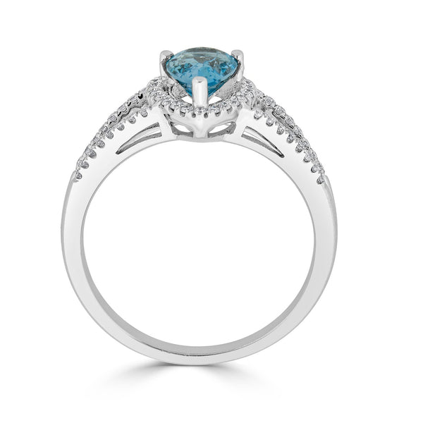 1.23ct Aquamarine ring with 0.44tct diamonds set in 14K white gold