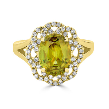 3.84ct Sphene ring with 0.26tct diamonds set in 14K yellow gold