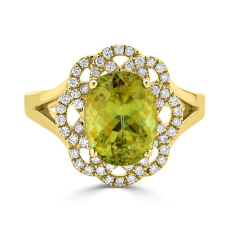3.19ct Sphene ring with 0.30tct diamonds set in 14K yellow gold