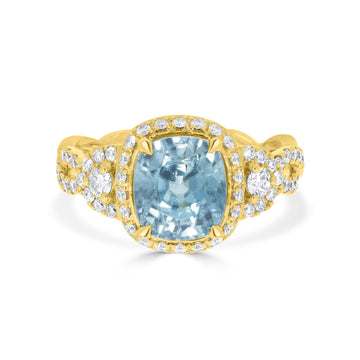 4.35Ct Blue Zircon With 0.57Tct Diamonds Set In 14K Yellow Gold