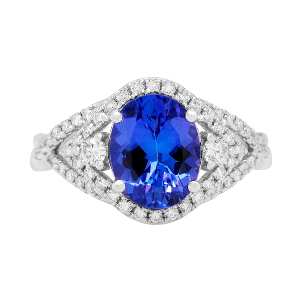 2.15ct Tanzanite Ring With 0.47tct Diamonds Set In 14kt White Gold