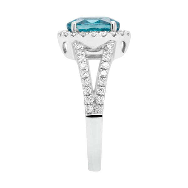 3.83ct Blue Zircon Ring With 0.52tct Diamonds Set In 14kt White Gold
