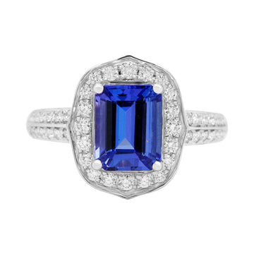 2.08ct Tanzanite Ring With 0.47tct Diamonds Set In 14kt White Gold