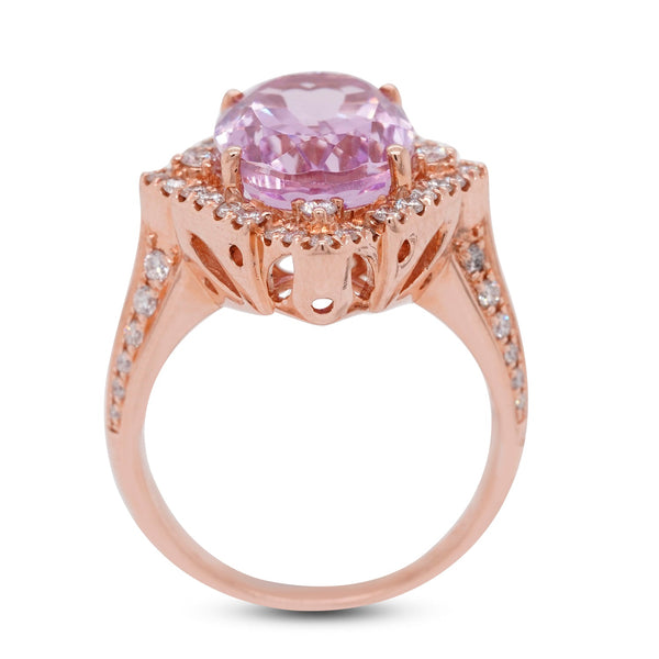 7.95Ct Kunzite Ring With 0.65Tct Diamonds In 14K Rose Gold