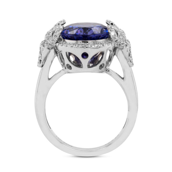 8.89Ct Oval Tanzanite Ring With 0.47Tct Diamonds In 14K White Gold