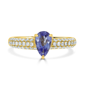 0.82ct Tanzanite Rings with 0.46tct diamonds set in 14kt yellow gold