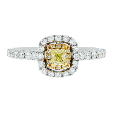 0.21Ct Yellow Diamond Ring With 0.48Tct Diamonds In 18K Two Tone Gold