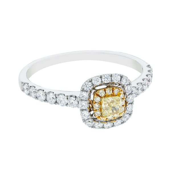 0.21Ct Yellow Diamond Ring With 0.48Tct Diamonds In 18K Two Tone Gold