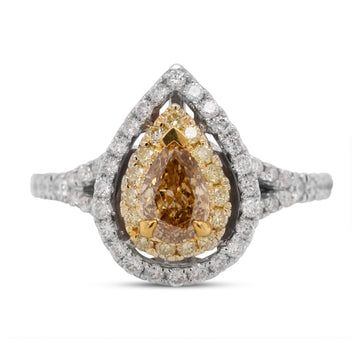 0.53Ct Yellow Diamond Ring With 0.61Tct Diamonds In 18k Two Tone Gold