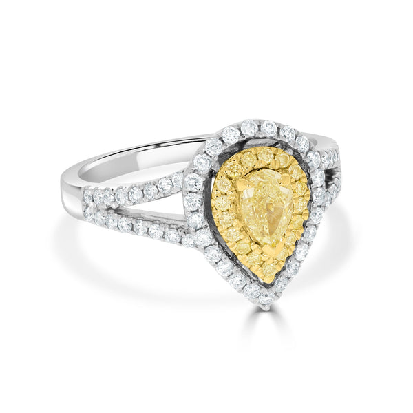0.48ct Yellow Diamond Ring with 0.55tct Diamonds set in 14K Two Tone Gold