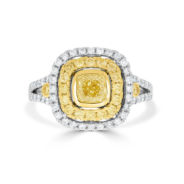0.77tct Yellow Diamond Ring with 0.75tct Diamonds set in 14K Two Tone Gold