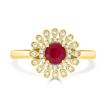 0.88ct Ruby Rings with 0.18tct diamonds set in 14kt yellow gold