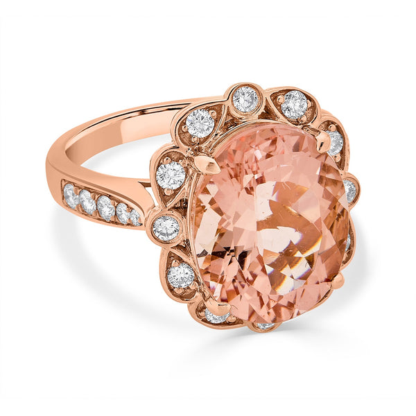 7.39ct Morganite ring with 0.53tct diamonds set in 14K rose gold