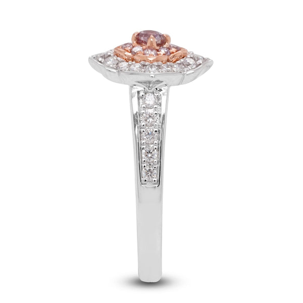 0.12Ct Pink Diamond Ring With 0.63Ct Diamonds In 18K Two Tone Gold