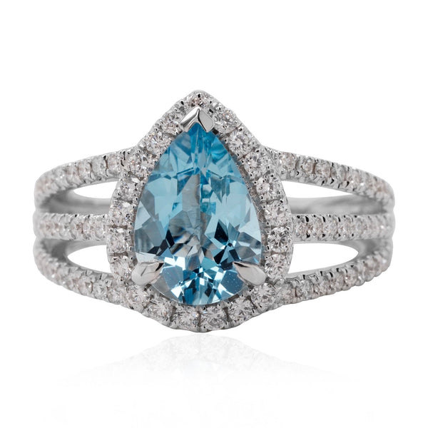 1.48ct Aquamarine ring with 0.55tct diamonds set in 14K white gold