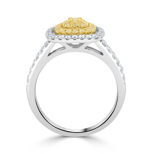0.09ct Yellow Diamond Ring with 0.86ct Diamonds set in 14K Two Tone Gold