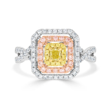 0.13tct Yellow Diamond Ring with 0.73tct Diamonds set in 14K Two Tone Gold