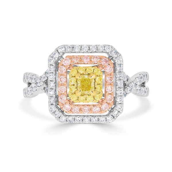 0.13tct Yellow Diamond Ring with 0.73tct Diamonds set in 14K Two Tone Gold
