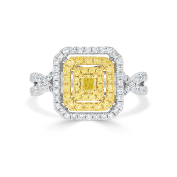 0.15tct Yellow Diamond Ring with 0.75tct Diamonds set in 14K Two Tone gold