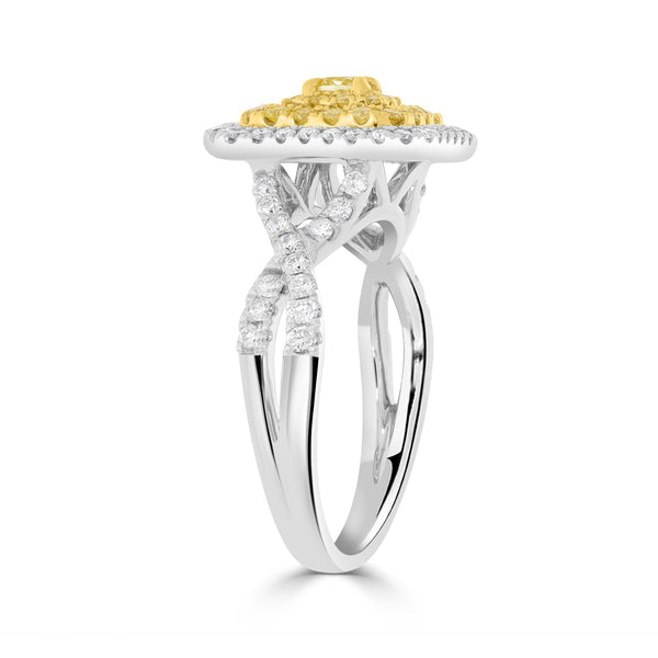 0.15ct Yellow Diamond Rings with 0.75tct Diamond set in 14K Two Tone Gold