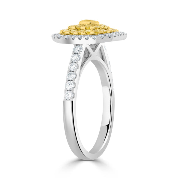 0.12ct Yellow Diamond Ring with 0.83tct Diamonds set in 14K Two Tone Gold