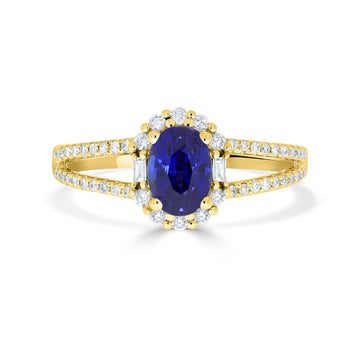 1.46ct sapphire Ring with 0.27tct Diamonds set in 14K Yellow Gold