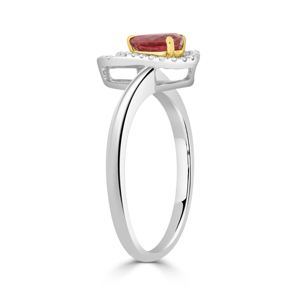 0.60ct Ruby Ring With 0.10tct Diamonds Set In 18K Two Tone Gold