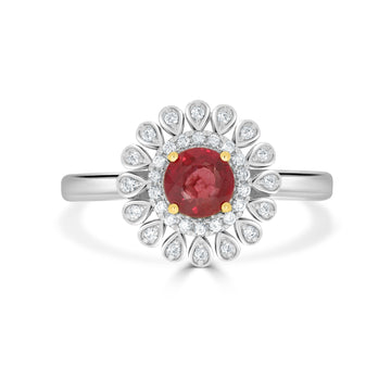 0.64Ct Ruby Ring With 0.14Tct Diamonds Set In 18K Two Tone Gold