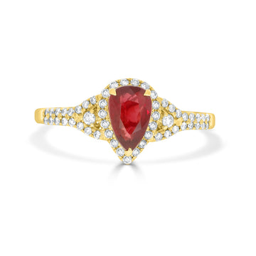 0.92Ct Ruby Ring With 0.23Tct Diamonds Set In 18K Yellow Gold