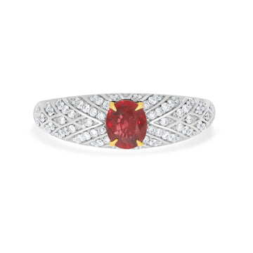 0.59Ct Ruby Ring With 0.29Tct Diamonds Set In 18K Two Tone Gold