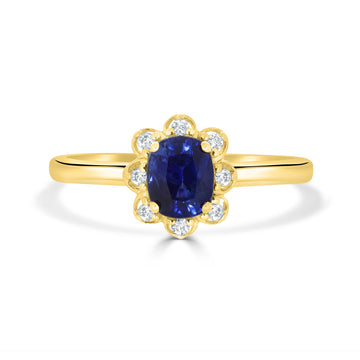 1.08ct Sapphire Ring with 0.08tct Diamonds set in 14K Yellow Gold